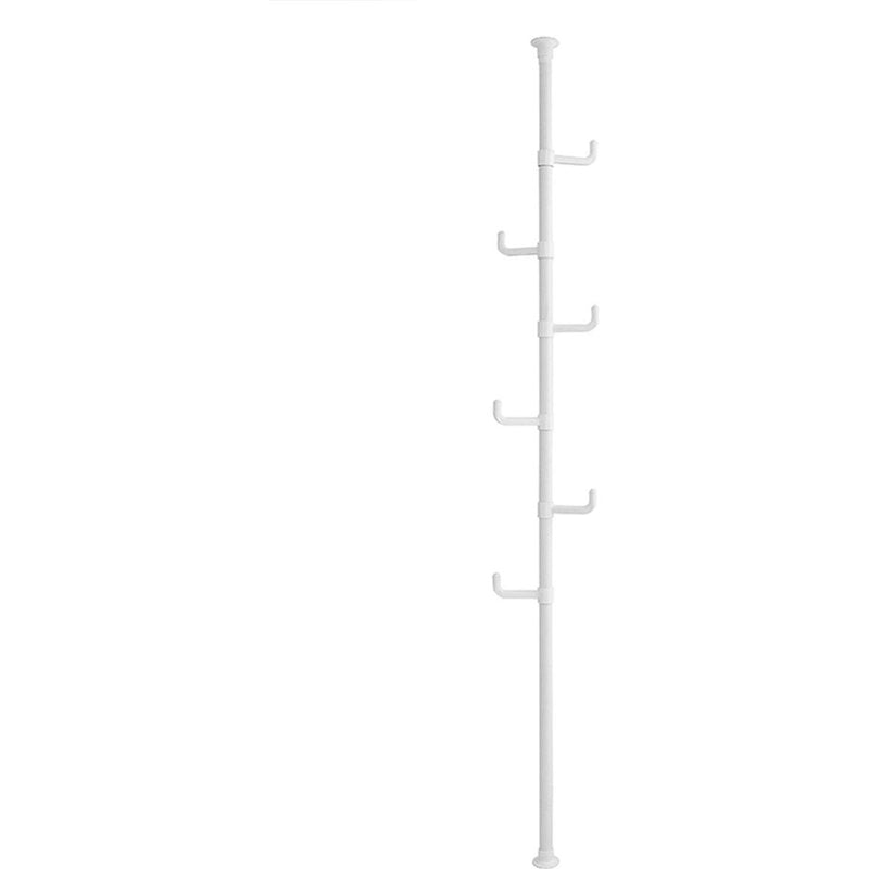Adjustable Laundry Pole Clothes Drying Rack Coat Hanger DIY Floor to Ceiling Tension Rod Storage Organizer for Indoor, Balcony - White