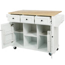 Kitchen Cart with Rubber wood Drop-Leaf Countertop ,Cabinet door internal storage racks,Kitchen Island on 5 Wheels with Storage Cabinet and 3 Drawers for Dinning Room,White by Montret