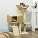 38" Cat Tree for Indoor Cats, Cat Tower with Scratching Posts, Ramp, Condo, Toy Balls, Platform, Bed, Ramp, Beige