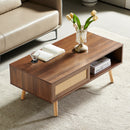 41.34" Rattan Coffee Table, Sliding Door For Storage, Solid Wood Legs, Modern Table For Living Room by Unique Piece Furniture