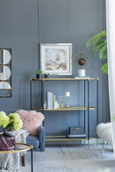 3 Tier Metal Console Table, Mirrored Shelf - Golden Black by HouseOfZazla