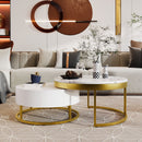 Round Nesting Coffee Table with Drawers - Golden / White by HouseOfZazla