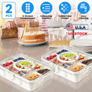 2Pcs Divided Serving Tray 8 Compartments Snack Box Charcuterie Container Clear Snack Platter Organizer Storage Box with Lid Handle for Candy Nuts Cook