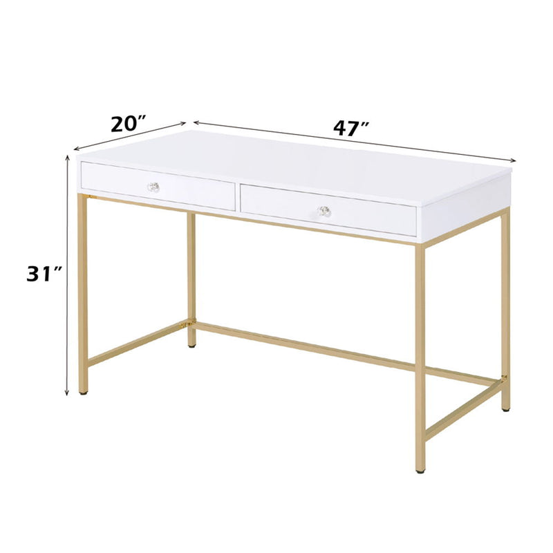 Ottey - Vanity Desk (Same 92540) - White High Gloss & Gold, photo 2 of 6