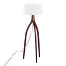 Wishbone Contemporary Floor Lamp in Walnut Wood with White Fabric Shade