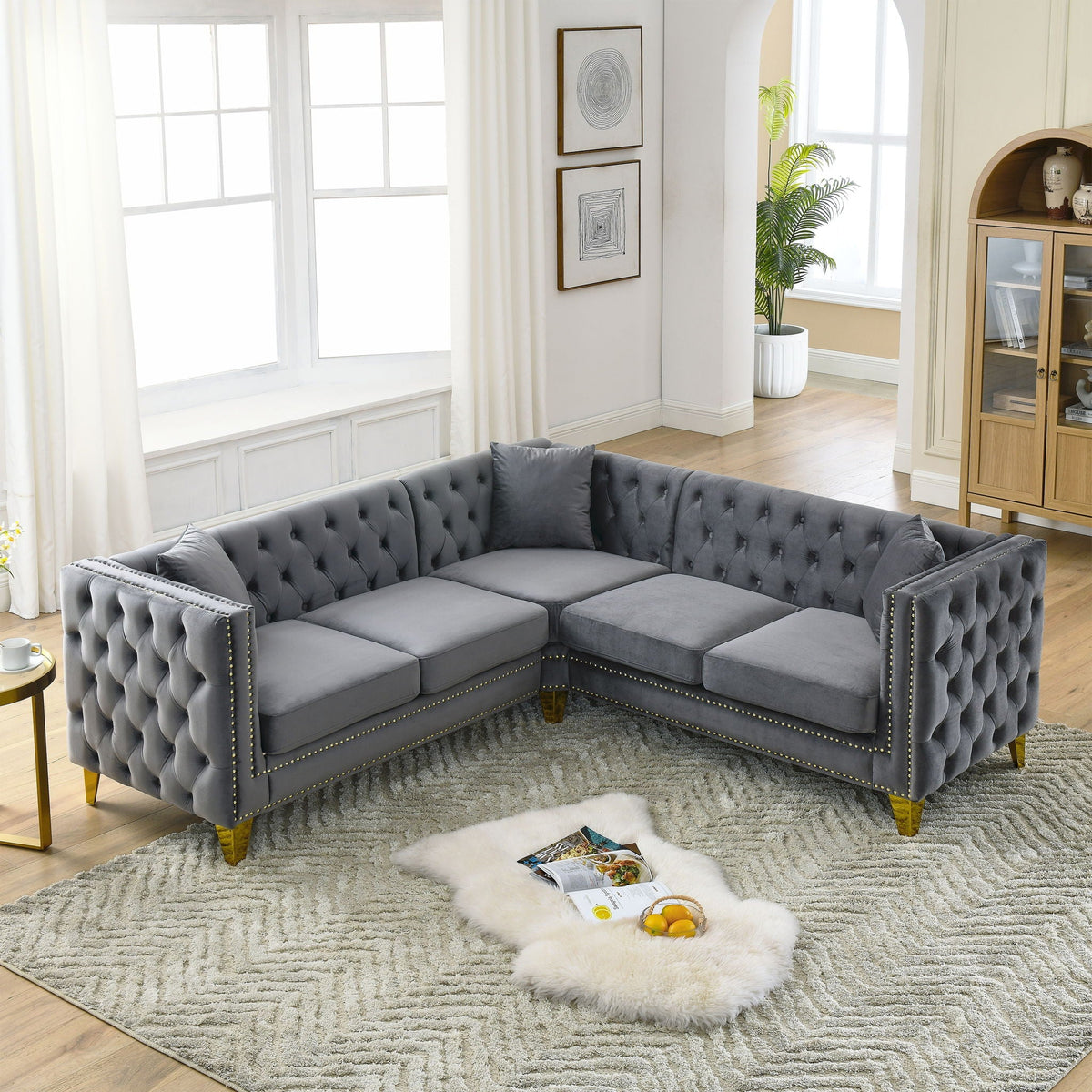 L-Shaped Corner Sofa, 5 Seater Sectional With Tufted Design, photo 11 of 23