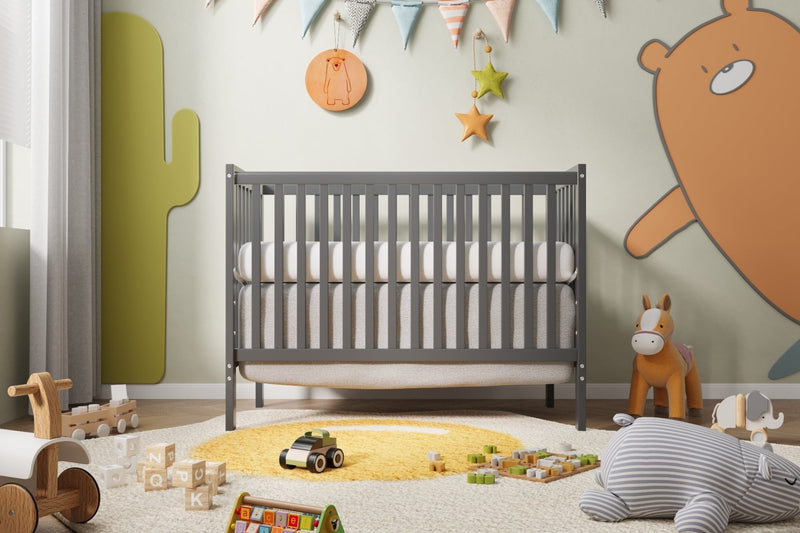 5-In-1 Convertible Crib, Converts from Baby Crib to Toddler Bed, Fits Standard Full-Size Crib Mattress, Easy to Assemble 53x29x9 Inches-STORM GREY