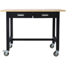 Work Bench, Workbench With Drawer Storage, Heavy Duty Bamboo Wood Work Table With Wheels For Garage Home Office by HouseOfZazla