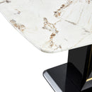 7-Piece Faux Marble Dining Table Set, Glass Rectangular Kitchen Table for 6-8, Modern White Faux Marble Dining Room Table with MDF Base, Dining Table & 6 Chairs