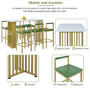 7-Piece Multi-Functional Modern Counter Height Dining Bar Table Set with Open Shelves and 6 Upholstered Stools for Dining Room, Bar and Cafe (White and Green)