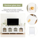 71-inchstylishTVcabinet Entertainment CenterTV stand,TVConsoleTable, Media Console,solidwood frame,Changhong glass door,Metal handle,antique white,canbeplacedin the children's room,bedroom Living Room