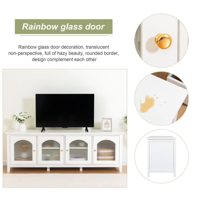 71-inchstylishTVcabinet Entertainment CenterTV stand,TVConsoleTable, Media Console,solidwood frame,Changhong glass door,Metal handle,antique white,canbeplacedin the children's room,bedroom Living Room