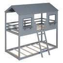 Twin Over Twin Bunk Bed With Roof, Window, Guardrail, Ladder by Unique Piece Furniture
