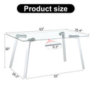 A modern minimalist rectangular glass dining table with tempered glass tabletop and silver metal legs, suitable for kitchens, restaurants, and living rooms,63"x35.4"x30"