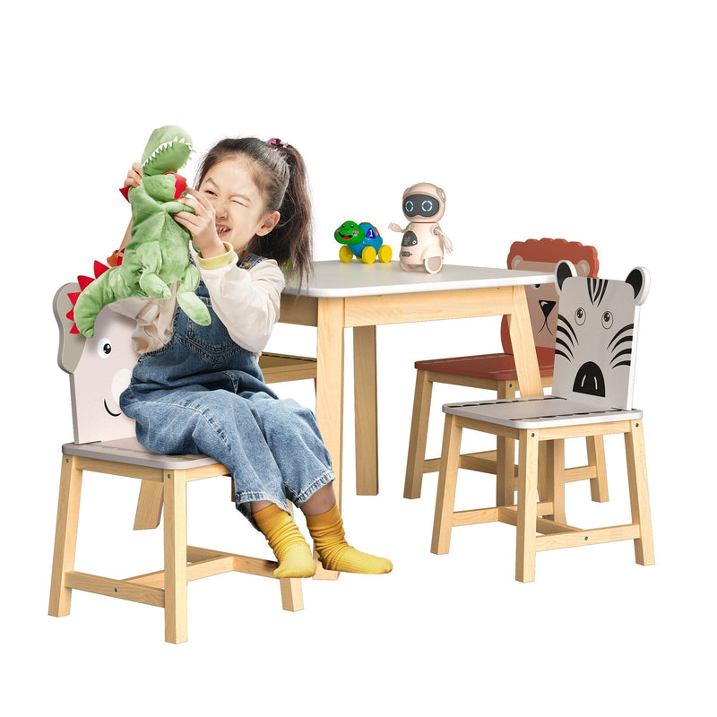 Kids Table And Chair Set With Cartoon Animals Design - White, photo 6 of 20