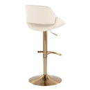 Fabrico - Contemporary Adjustable Barstool With Swivel With Rounded T Footrest (Set of 2) - Gold / Cream by HouseOfZazla
