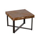 31.3"Modern Retro Splicing Square Coffee Table, Fir Wood Table Top with Cross Legs Metal Base (Set of 2 pcs)