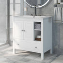 30" Bathroom Vanity with Sink, Bathroom Storage Cabinet with Doors and Drawers, Solid Wood Frame, Ceramic Sink, White