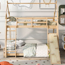 Twin Over Queen House Bunk Bed With Climbing Nets And Climbing Ramp by HouseOfZazla