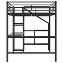 Full Size Loft Bed With Desk, Storage Staircase, Small Wardrobe And LED Light - Black by HouseOfZazla