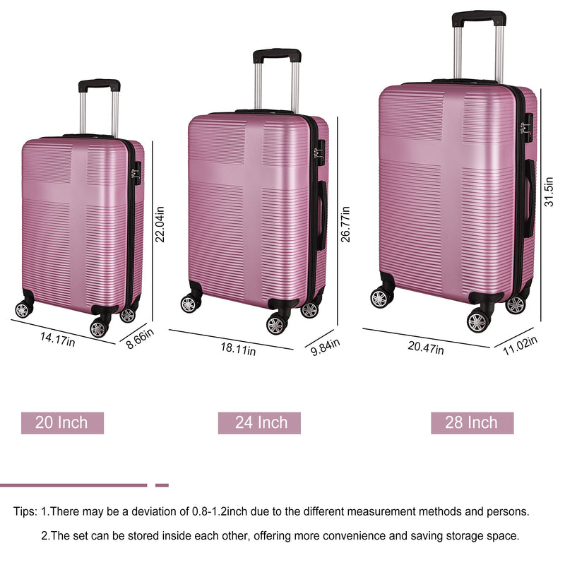 3 Piece Luggage with TSA Lock ABS, Durable Luggage Set, Lightweight Suitcase with Hooks, Spinner Wheels Cross Stripe Luggage Sets 20in/24in/28in
