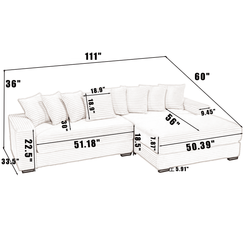 Walker Edison | Corduroy Right L-Shaped Sectional Cloud Couch