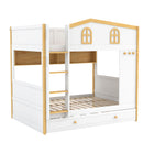 Full Over Full Bunk Bed With Storage Shelves And Trundle - White / Natural