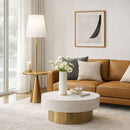Celestial - Modern Floor Lamp With Accent Table With Large Shade - Gold / White by HouseOfZazla