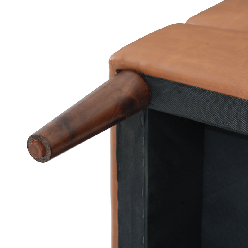 Upholstered PU Leather Ottoman, Solid Wooden Legs, photo 10 of 10