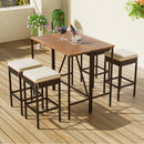 Outdoor Acacia Wood Bar Height Table And Eight Stools With Cushions by Unique Piece Furniture