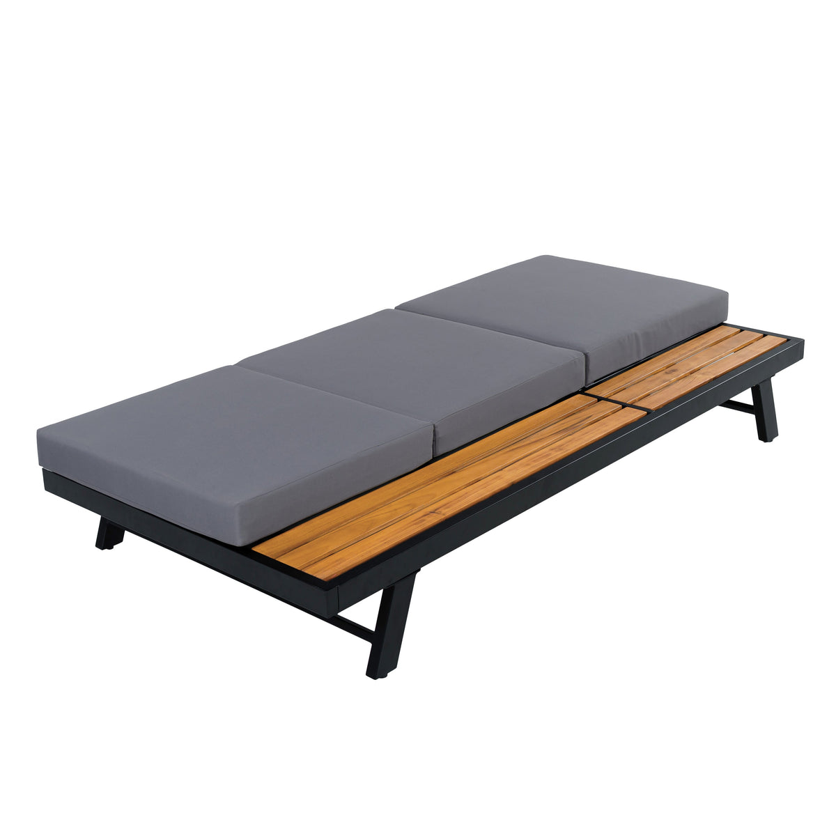 Black Iron + Teak Finish Chaise Lounge Set, photo 9 of 10