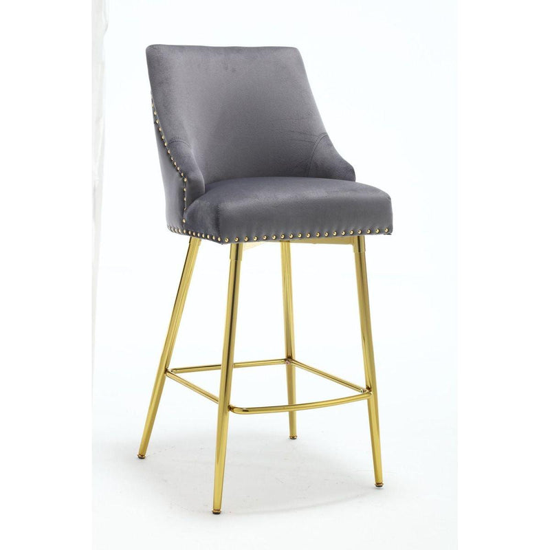 velvet high bar chair with gold zipper high back, suitable for bar area, dining area, leisure area and other occasions
