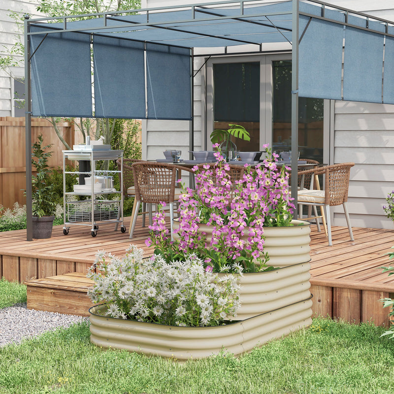 3-Tier Galvanized Steel Raised Garden Bed Kit, 62.25" x 43" x 32.25", 3 Combining Planter Boxes with Rubber Strip Edging, Open Bottom for Backyard, Garden, Patio, Cream White