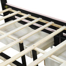 Queen Size Upholstered Platform Bed with 2 Drawers and 1 Trundle, Classic Metal Strip Headboard Design, Pink