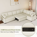 L-Shaped Sofa Convertible Sofa Bed Pull Out Sofa Sleeper With Two Back Pillows, Two USB Ports And Two Power Sockets For Living Room