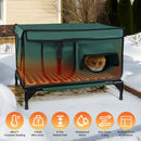 Waterproof Heated Cat House Outdoor Weatherproof Insulated Kitty Shelter Feral Cat Heating Bed with Heating Pad Anti-Chew Cord 2 Doors 3 Windows for I