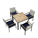 5 Piece Patio Dining Table Set, Acacia Wood Table Top With Umbrella Hole by HouseOfZazla