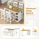 60"Lx30"W Solid Wood Farmhouse Counter Height Dining Table Set with 3-Tier Storage Shelves, Upholstered Dining Chairs for 4, 5-Piece, White