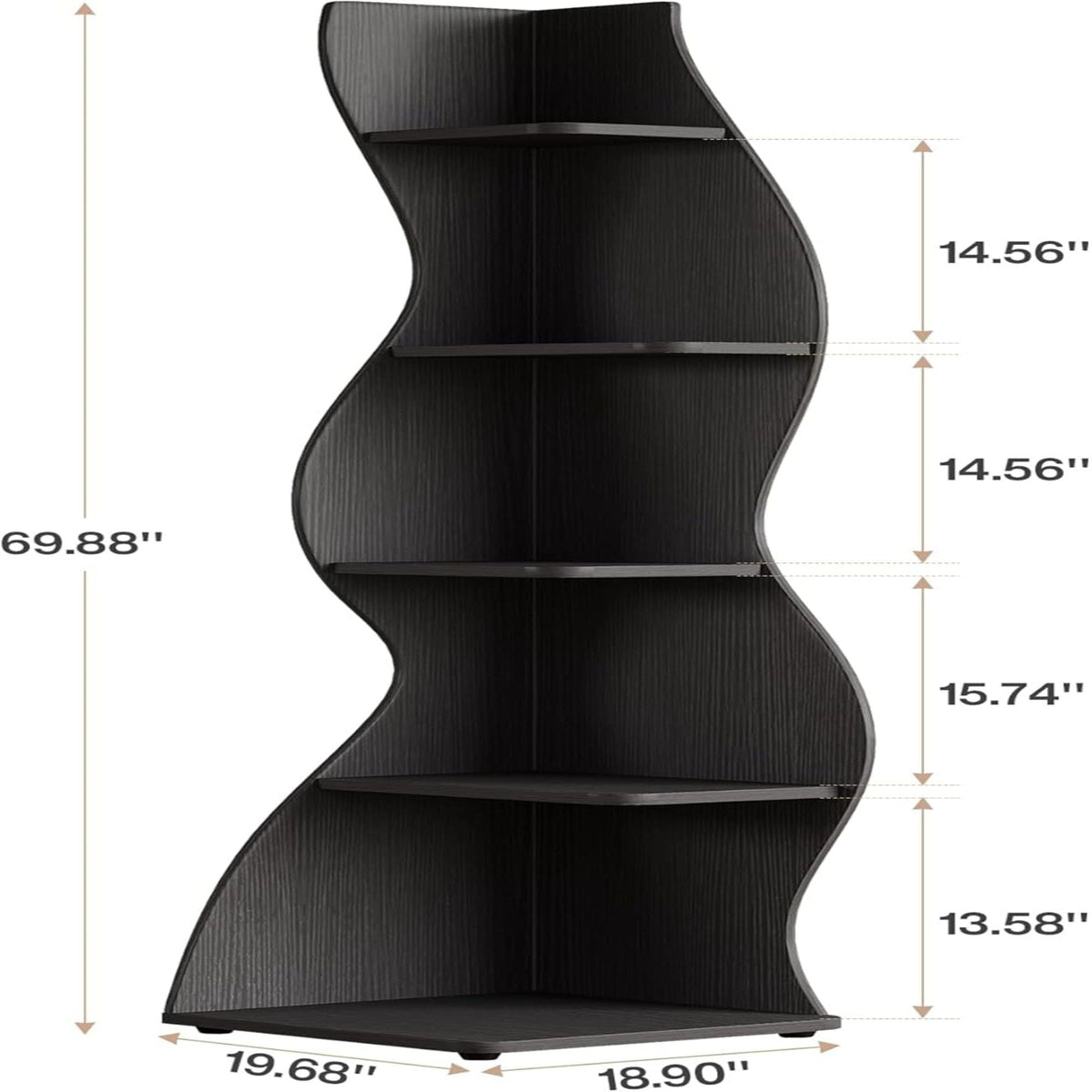 5 Tier Wavy Corner Bookshelf And Plant Stand For Living Room, photo 16 of 24