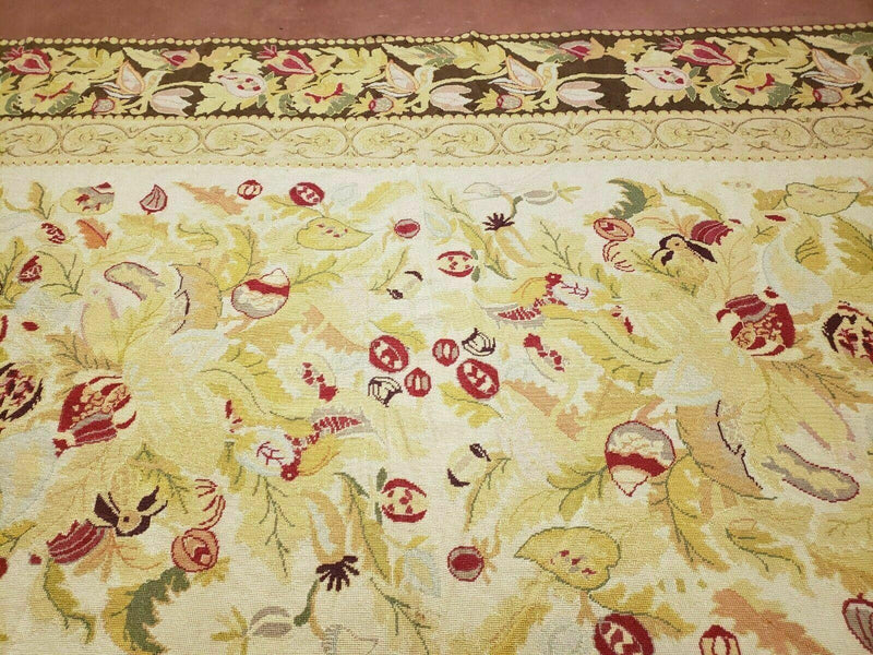 9' X 11' Handmade Chinese Needlepoint Wool Floral Rug Carpet Rose Garden Chic