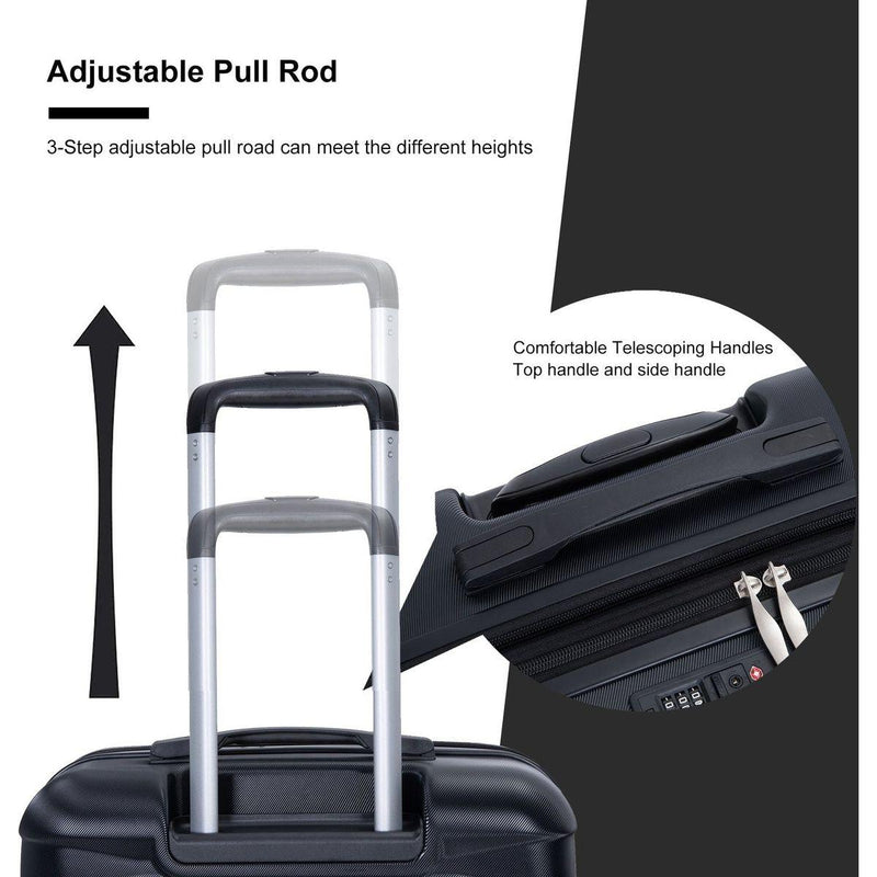 3 Piece Luggage Sets PC Lightweight & Durable Expandable Suitcase with Two Hooks, Double Spinner Wheels, TSA Lock, (21/25/29) Black