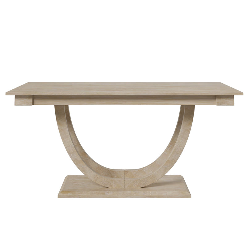 6-Piece Wood Half Round Dining Table Set Kitchen Table Set with Long Bench and 4 Dining Chairs, Modern Style, Natural