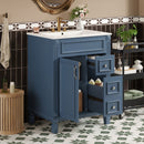 Bathroom Vanity With Ceramic Sink, Compact Cabinet With 2 Drawers And Adjustable Shelf - Blue by HouseOfZazla