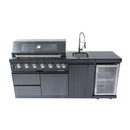 6 Burner 85, 000 Btu Outdoor Kitchen Island Grill With Wine Cooler Refrigerator, Rotisserie Kit, Granite Countertops & Sink - Black by HouseOfZazla