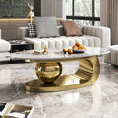 49.2 Inches Oval Faux Marble Coffee Table for Living Room with Stainless Steel Base by HouseOfZazla