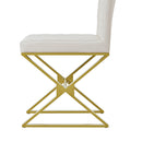 7-Piece Modern Dining Table Set, Rectangular Marble Texture Kitchen Table and 6 PU leather Chairs with X-Shaped Gold Steel Pipe Legs for Dining Room (White)