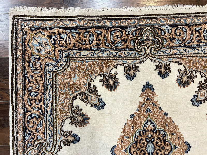Square Persian Kirman Rug 4x4, Semi Open Field, Handmade