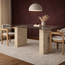Sahara Travertine Marble Dining Table with Double Square Column Pedestal Base