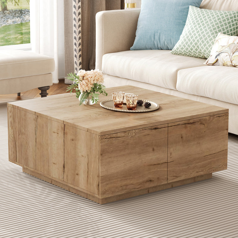 33.25-Inch Square Coffee Table with 4 Drawers, Natural, photo 4 of 10
