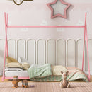 Metal House Platform Bed With Triangle Structure, Low Profile Design